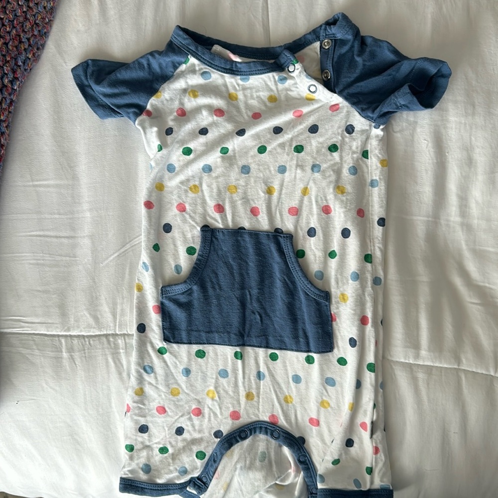 Kyte BABY Blue and White Polka Dot One Piece